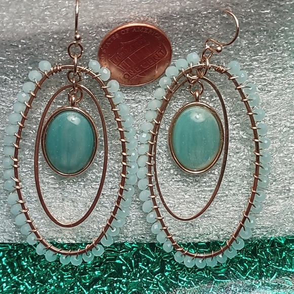 Aqua "Retro" Green Dangle earrings - Picture 7 of 9